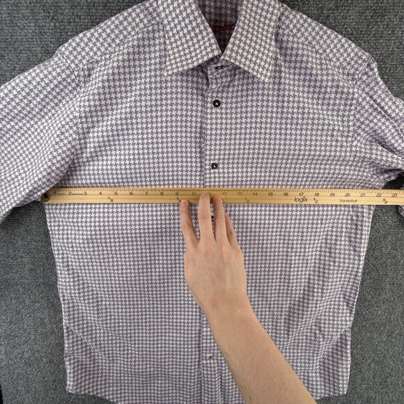 Robert Graham Button Up Shirt Men Designer Short Sleeve Purple Check Medium - Picture 5 of 13